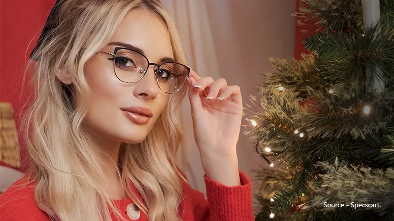Choosing cat-eye frame shapes for prescriptions: A stylish example of how thin metal frames can maintain a sleek look with clear lenses.
