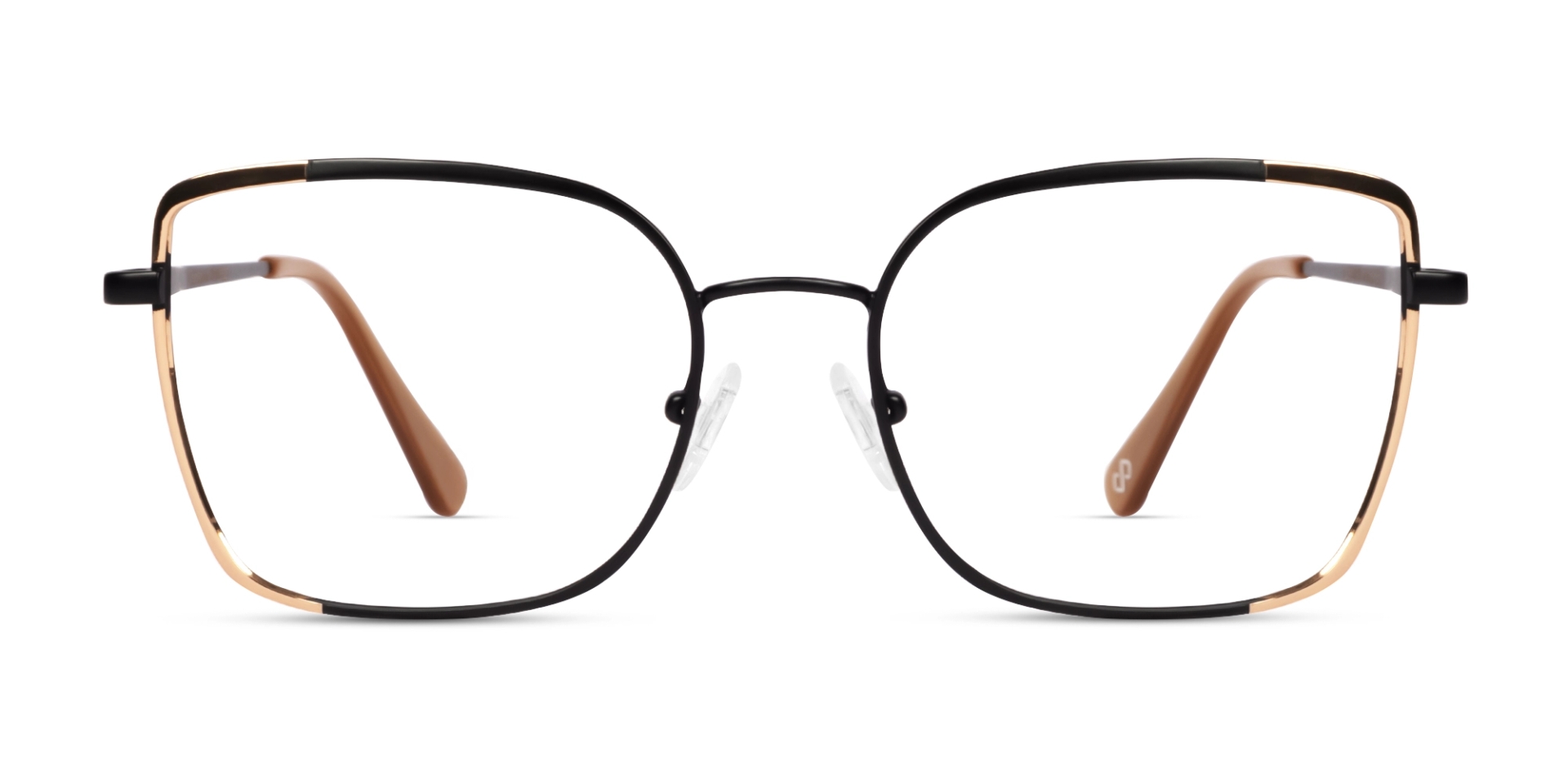 Matte Black & Champagne Gold Rectangular Cat-eye Glasses