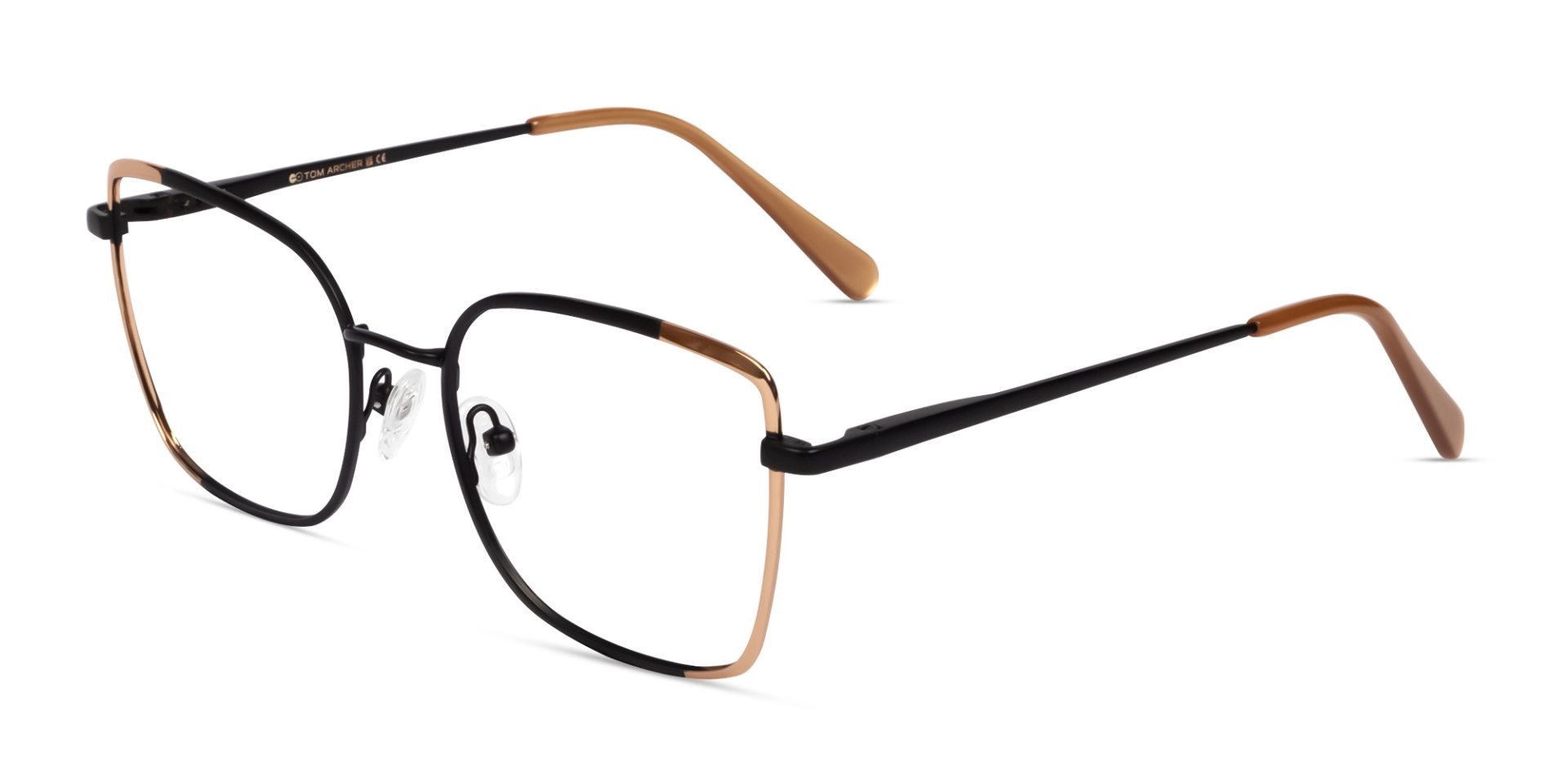 Matte Black & Champagne Gold Rectangular Cat-eye Glasses