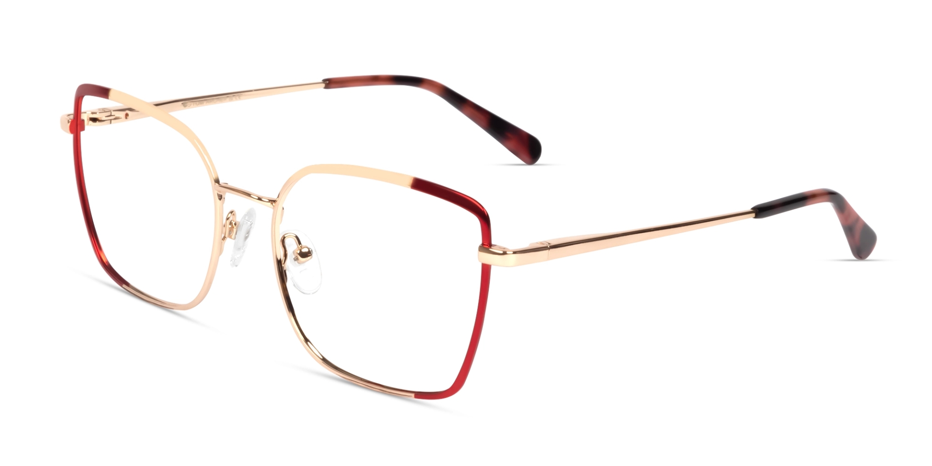 Champagne Gold & Red Metal Cat-eye Glasses