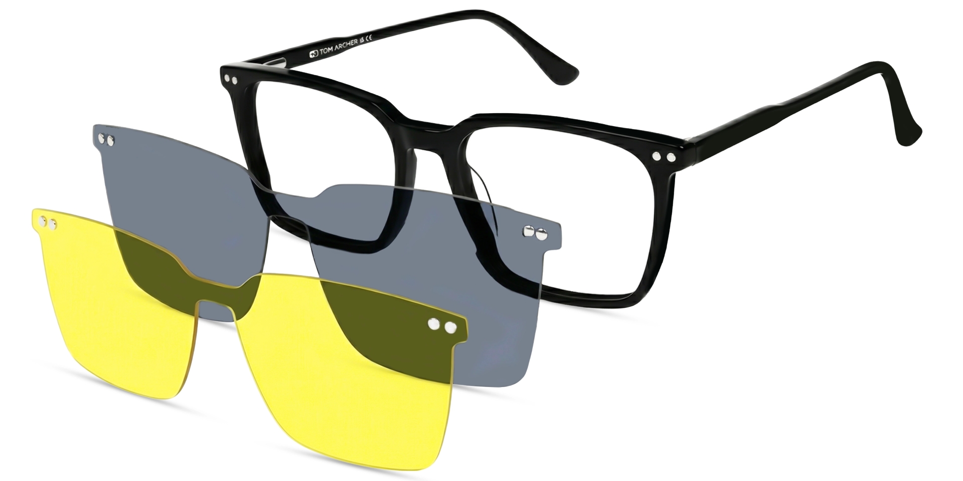 Black Square Frame With Yellow & Grey Clip-On Black Square Frame With Yellow & Grey Clip-On