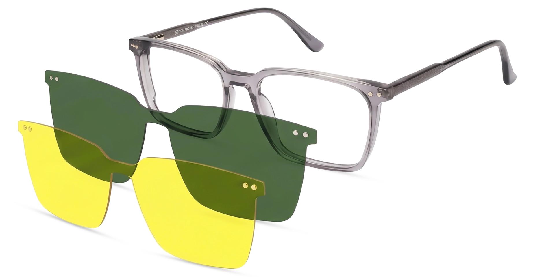 Square Crystal Grey Magnetic Clip-On Glasses – Yellow & Grey Lenses Square Crystal Grey Magnetic Clip-On Glasses – Yellow & Grey Lenses