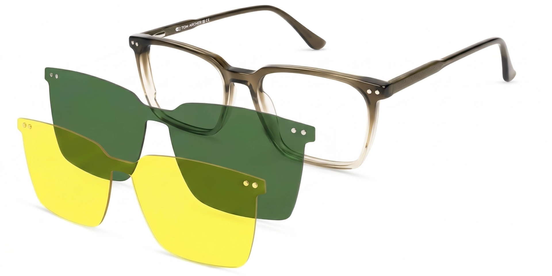 Crystal Brown Ombre Frame - Green & Yellow Clip-On Lenses Crystal Brown Ombre Frame - Green & Yellow Clip-On Lenses