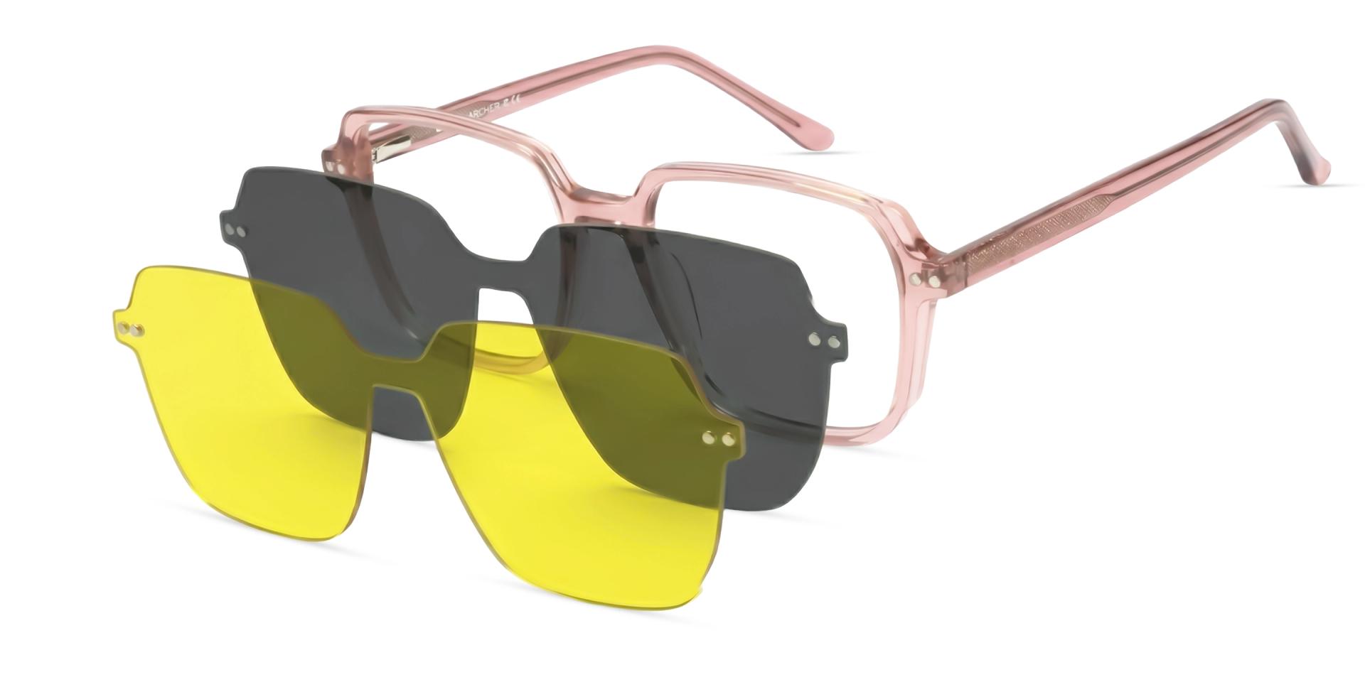 Crystal Pink Magnetic Clip-On Glasses – Yellow & Grey