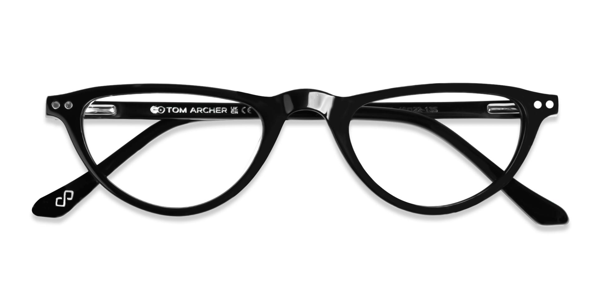 Black Cateye Clip-On Glasses - Yellow & Dark Grey Lenses