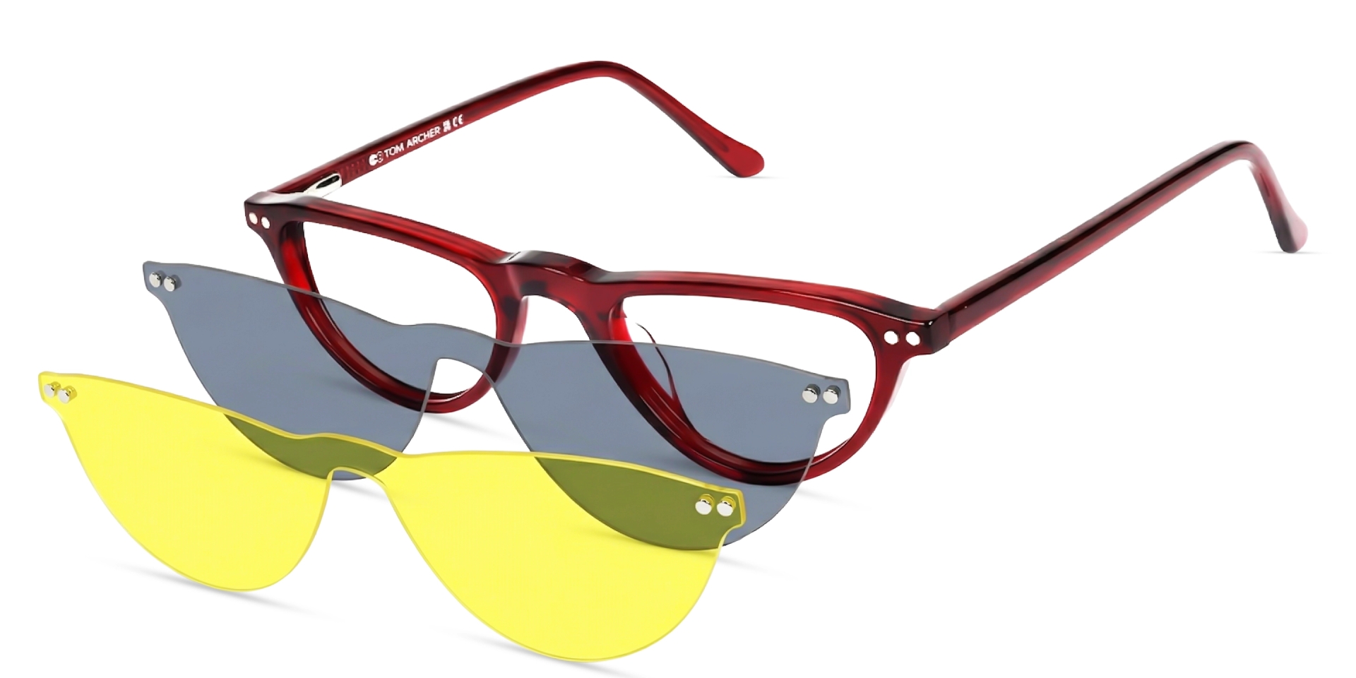 Cherry Red Frame With Yellow & Green Clip-On