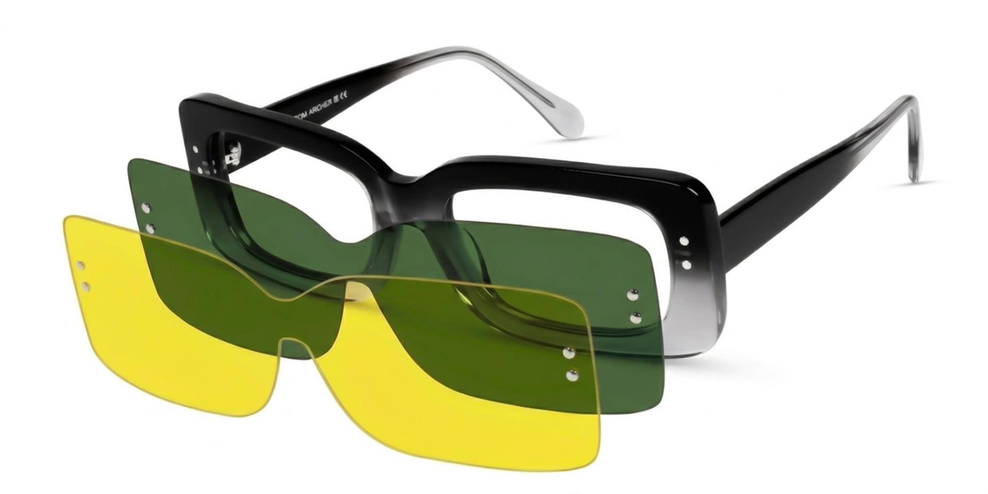 Large Black Ombre Clip-On Yellow & Green Glasses
