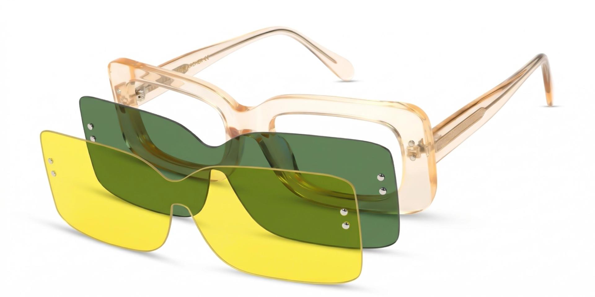 Crystal Peach Magnetic Clip-On Glasses – Yellow & Green Lenses