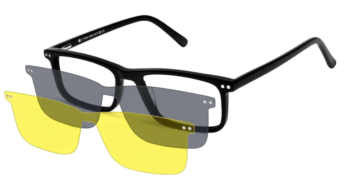 Black Rectangular Magnetic Clip-On Glasses – Yellow & Grey