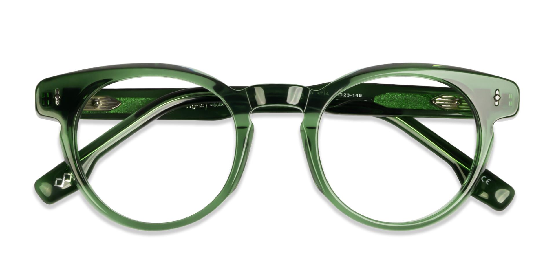 Crystal Green Round Keyhole Bridge Glasses