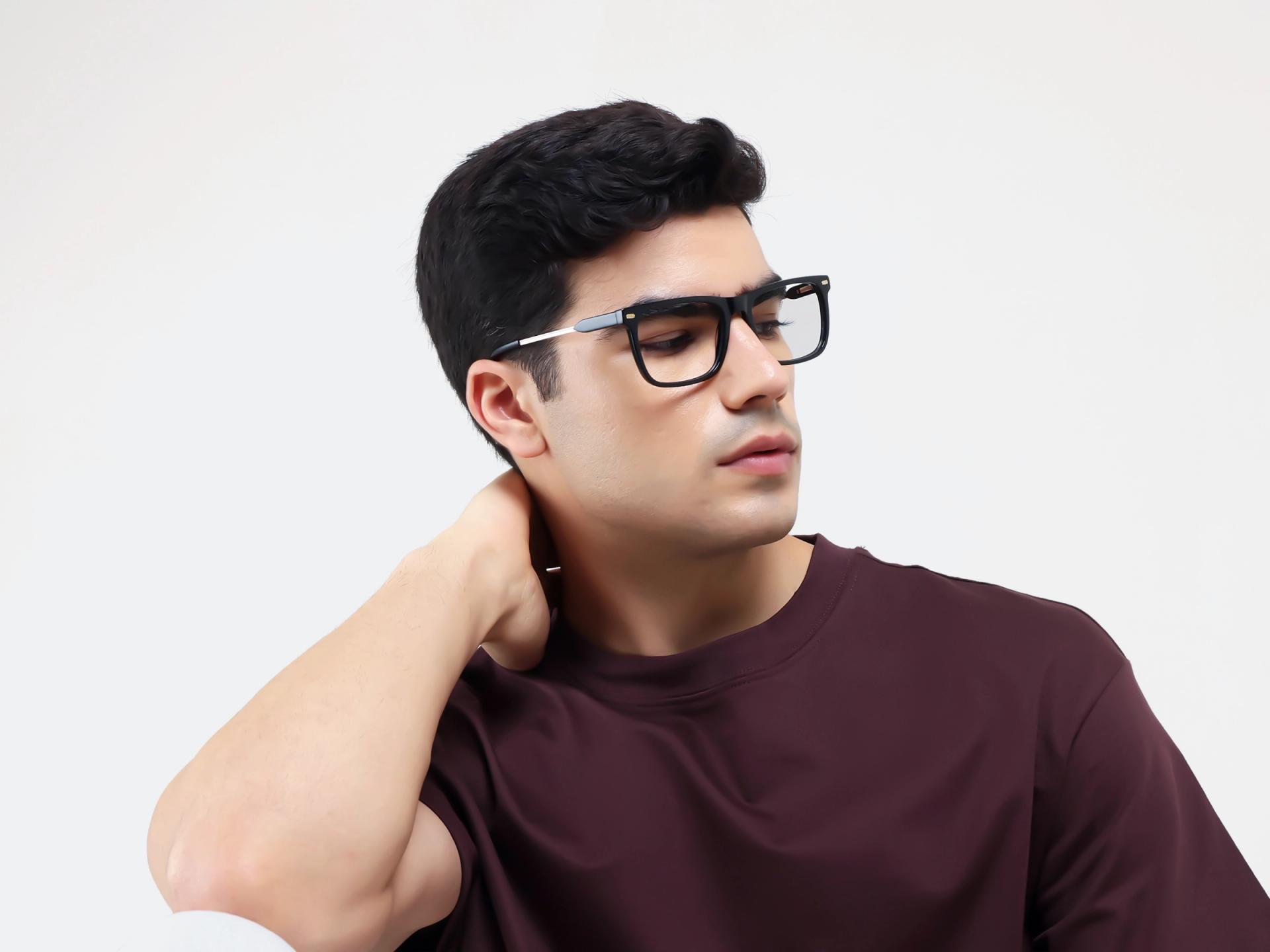 Black Rectangular Flat-top Full-Rim Glasses