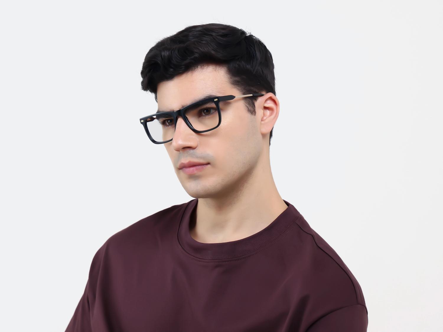 Black Rectangular Flat-top Full-Rim Glasses