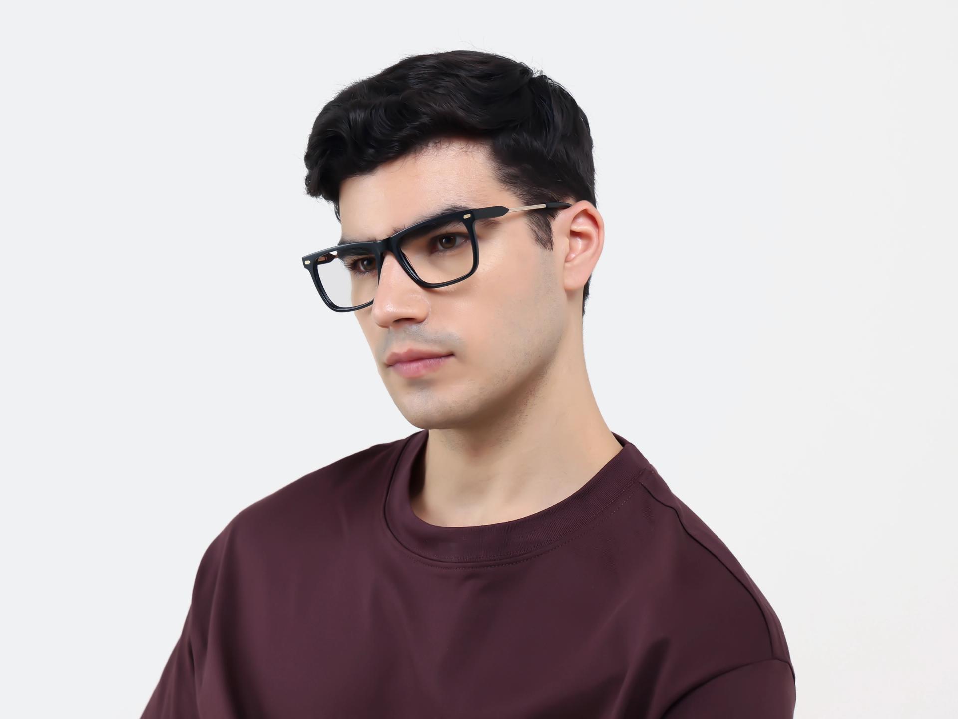 Black Rectangular Flat-top Full-Rim Glasses