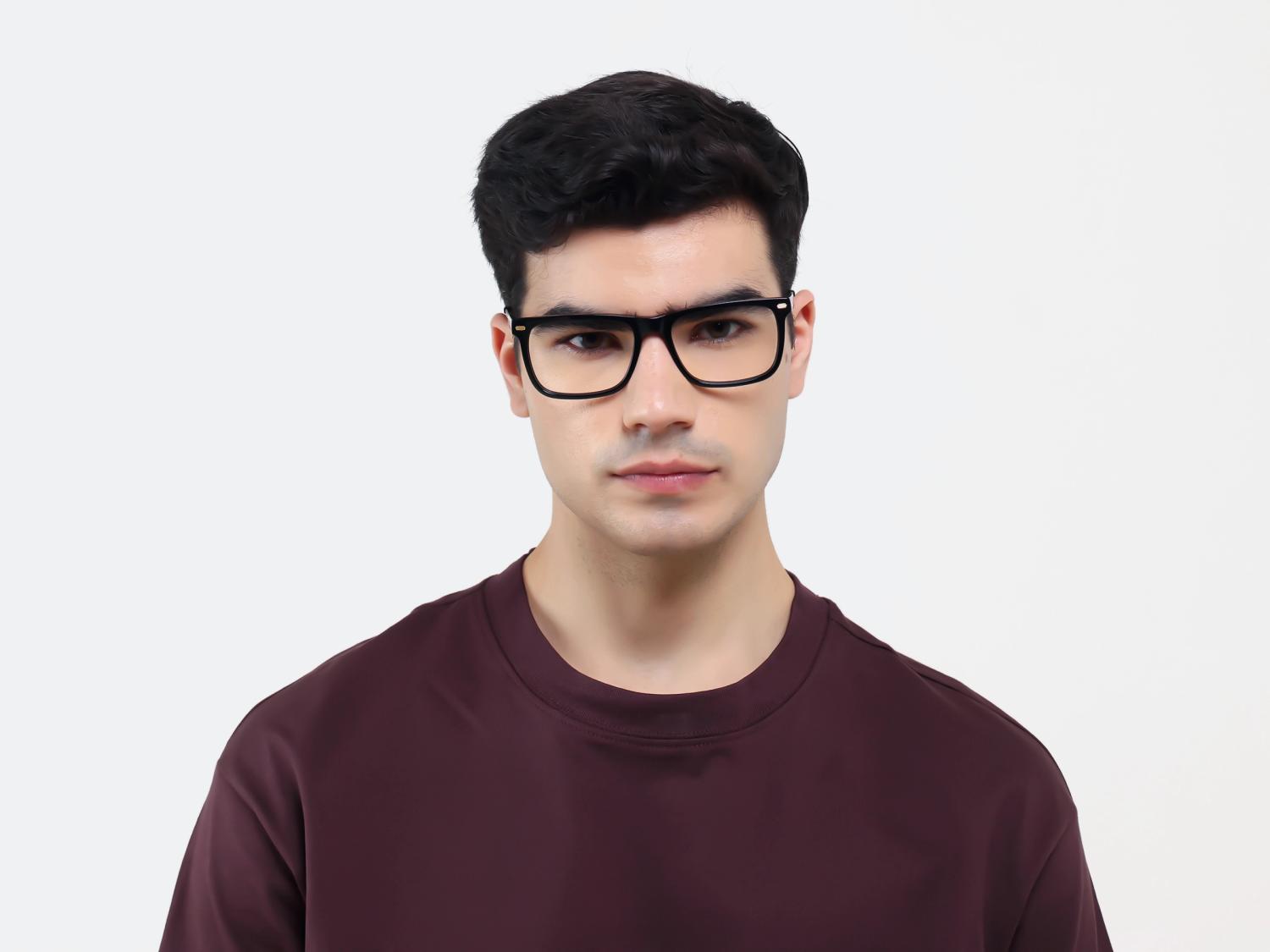 Black Rectangular Flat-top Full-Rim Glasses