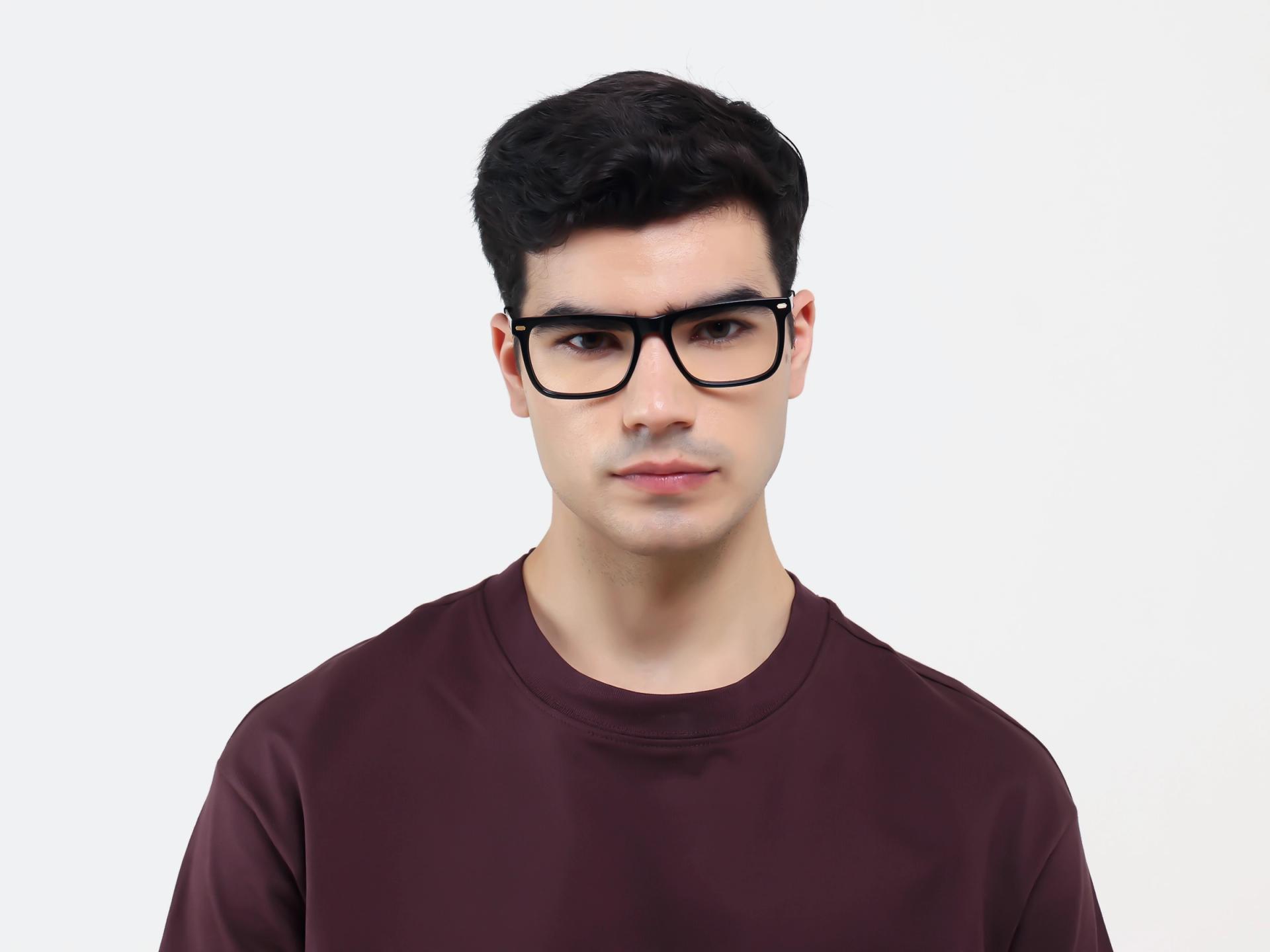 Black Rectangular Flat-top Full-Rim Glasses