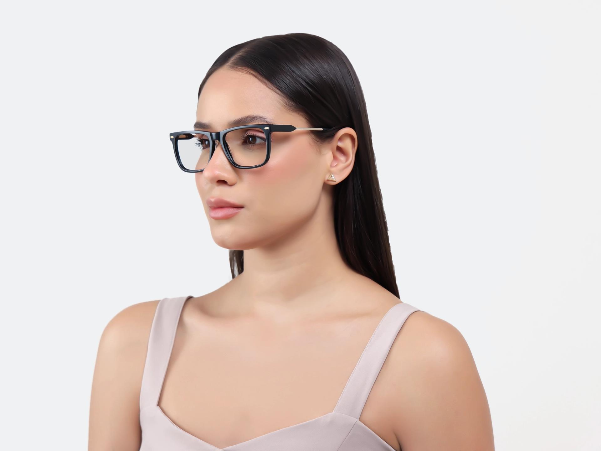 Black Rectangular Flat-top Full-Rim Glasses