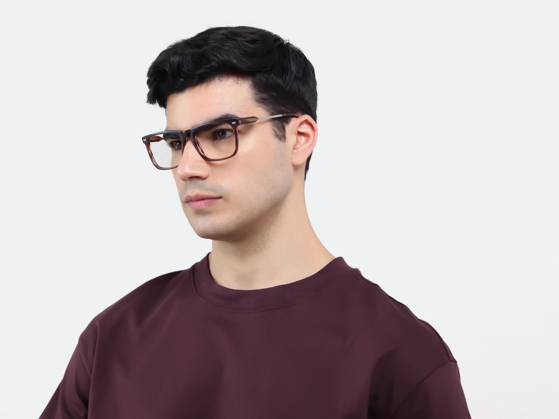 Textured Brown Rectangular Flat-top Glasses