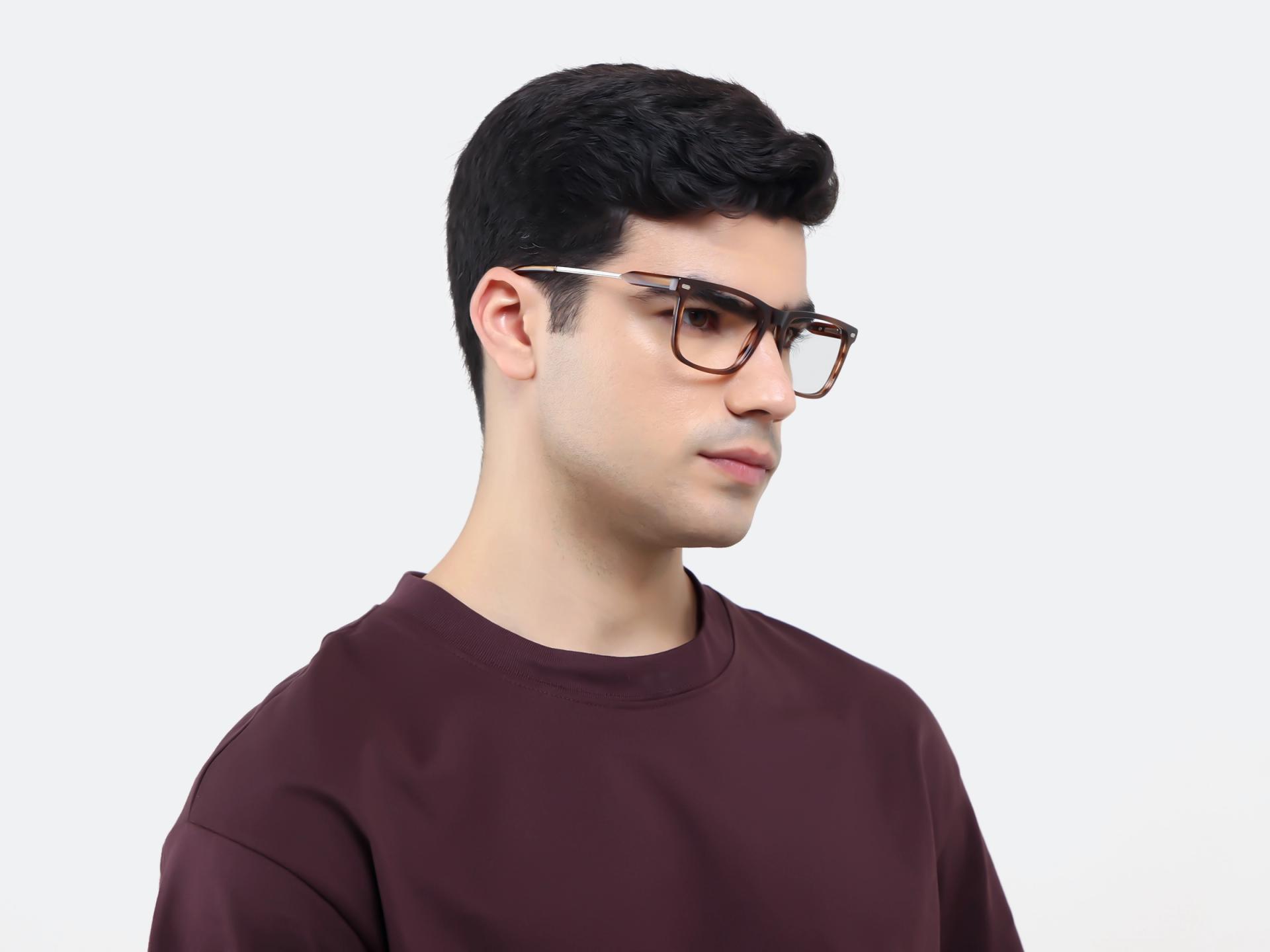 Textured Brown Rectangular Flat-top Glasses