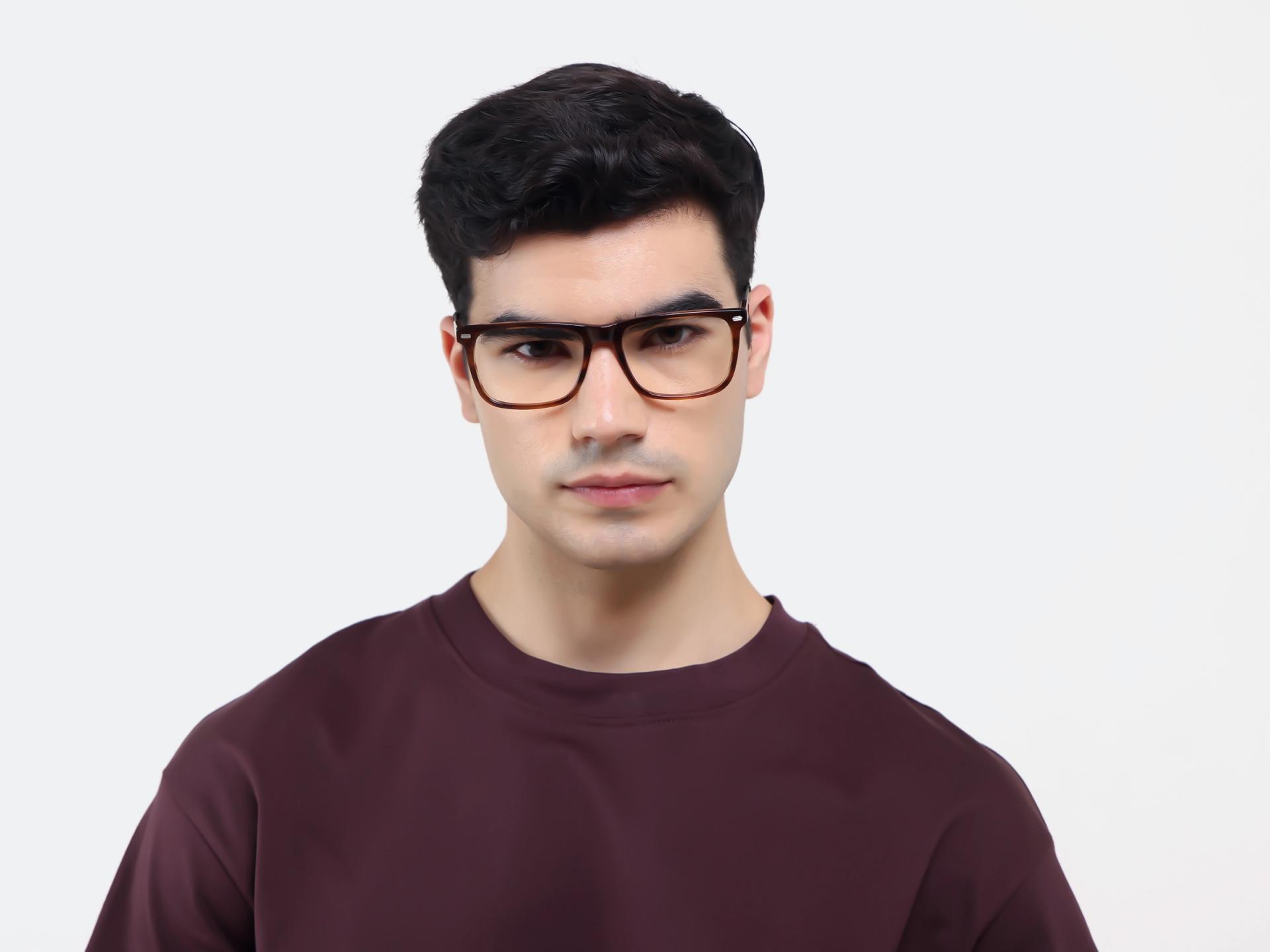 Textured Brown Rectangular Flat-top Glasses
