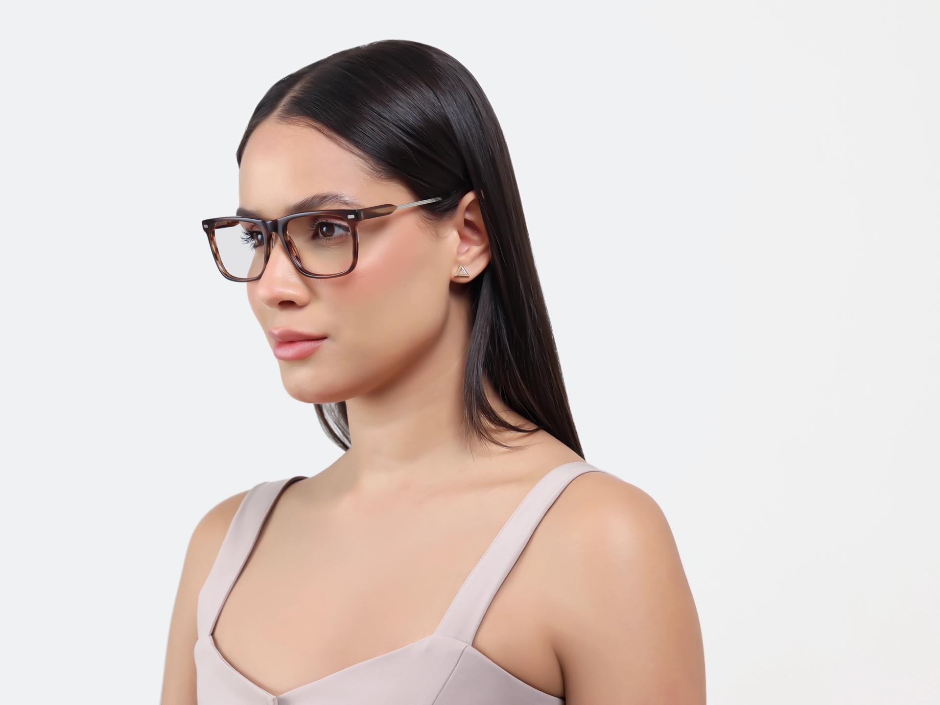 Textured Brown Rectangular Flat-top Glasses