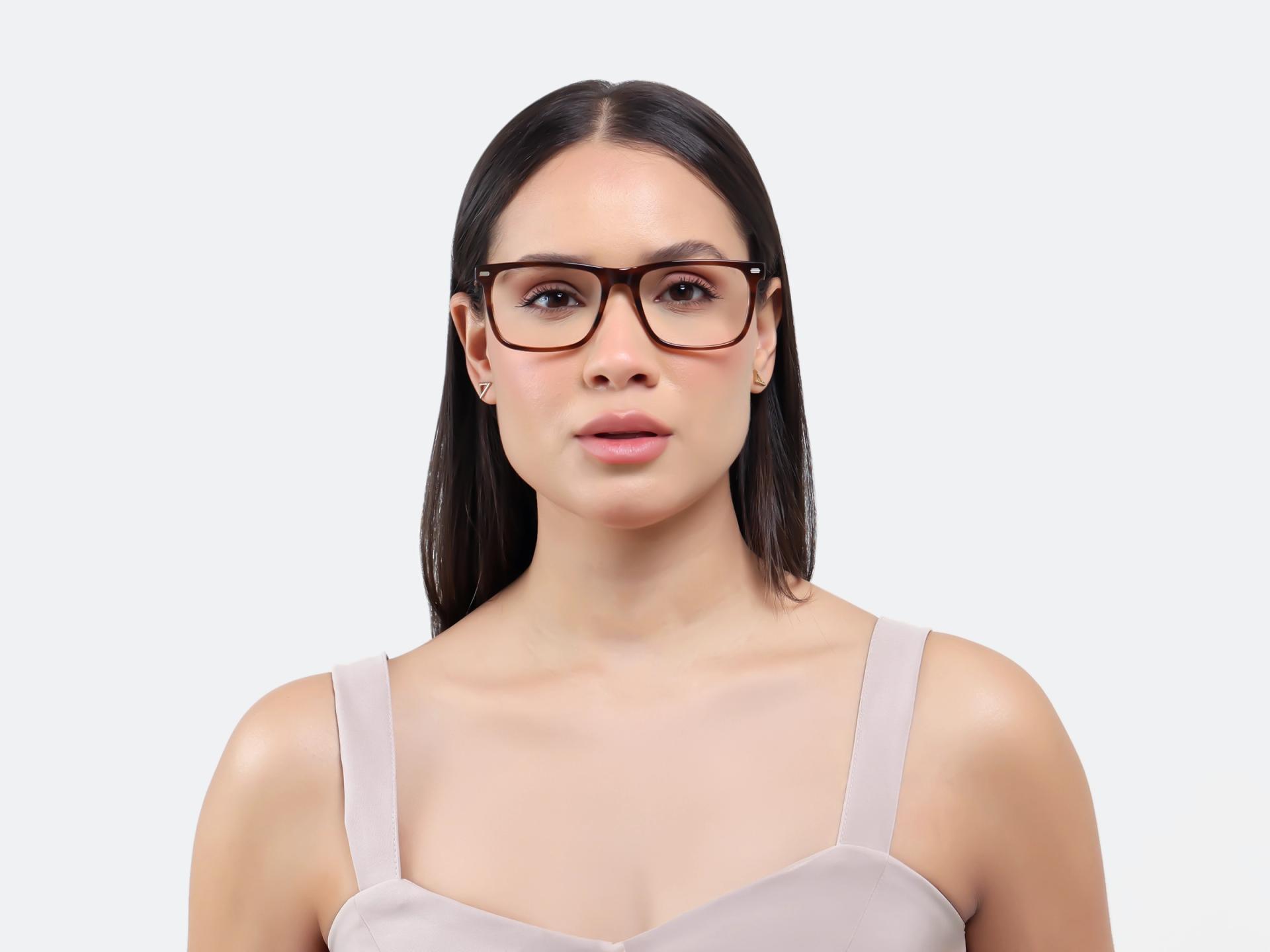 Textured Brown Rectangular Flat-top Glasses