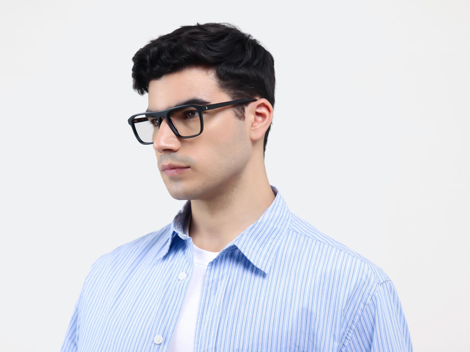 Black Rectangle Pilot Flat-top Glasses