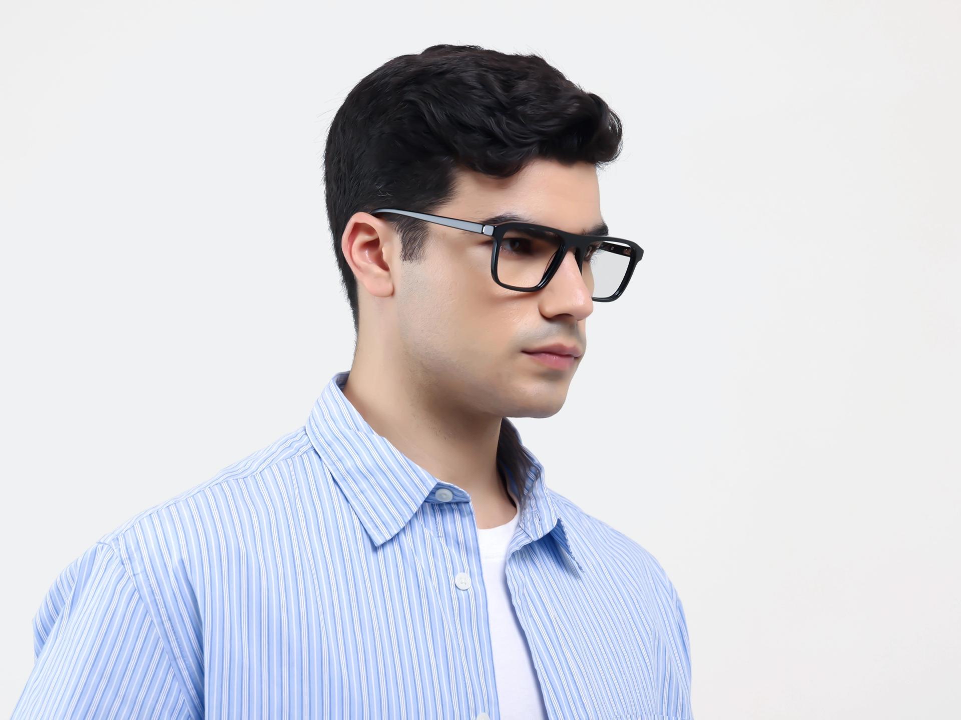 Black Rectangle Pilot Flat-top Glasses