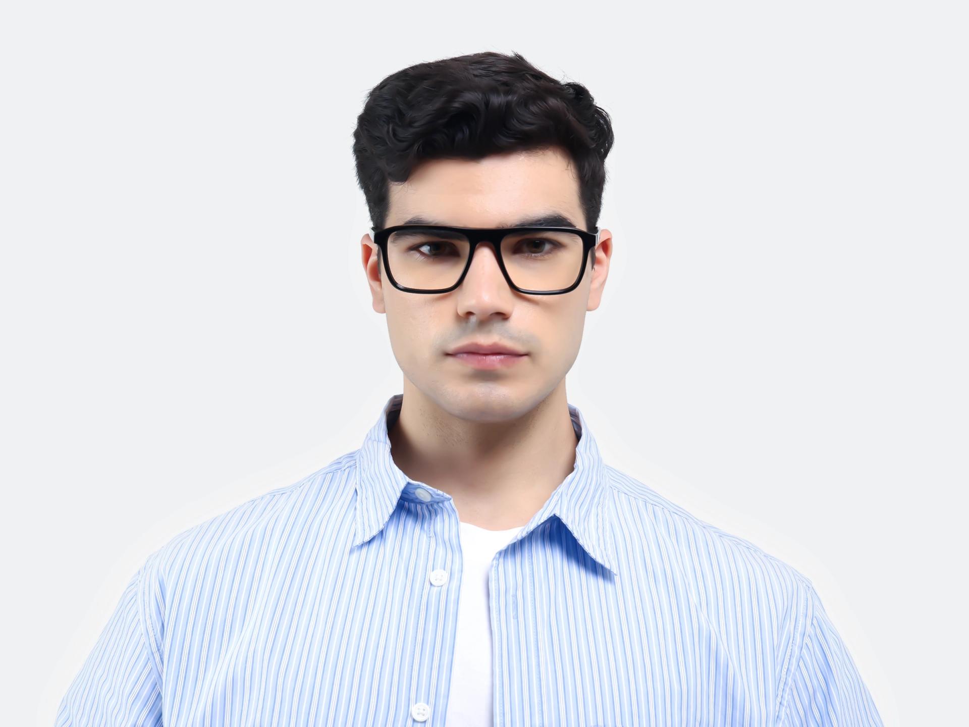 Black Rectangle Pilot Flat-top Glasses