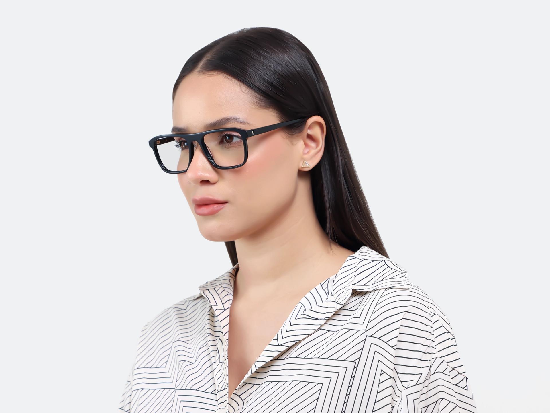 Black Rectangle Pilot Flat-top Glasses