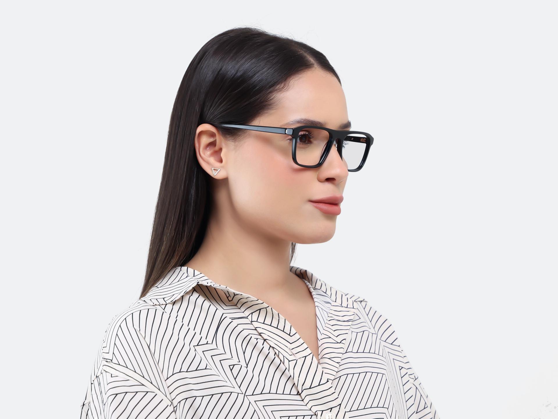 Black Rectangle Pilot Flat-top Glasses