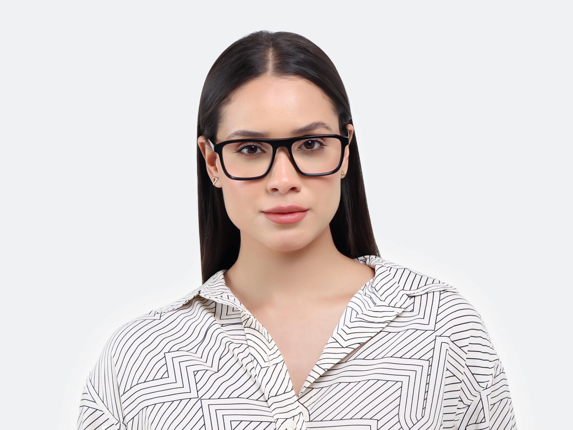 Black Rectangle Pilot Flat-top Glasses