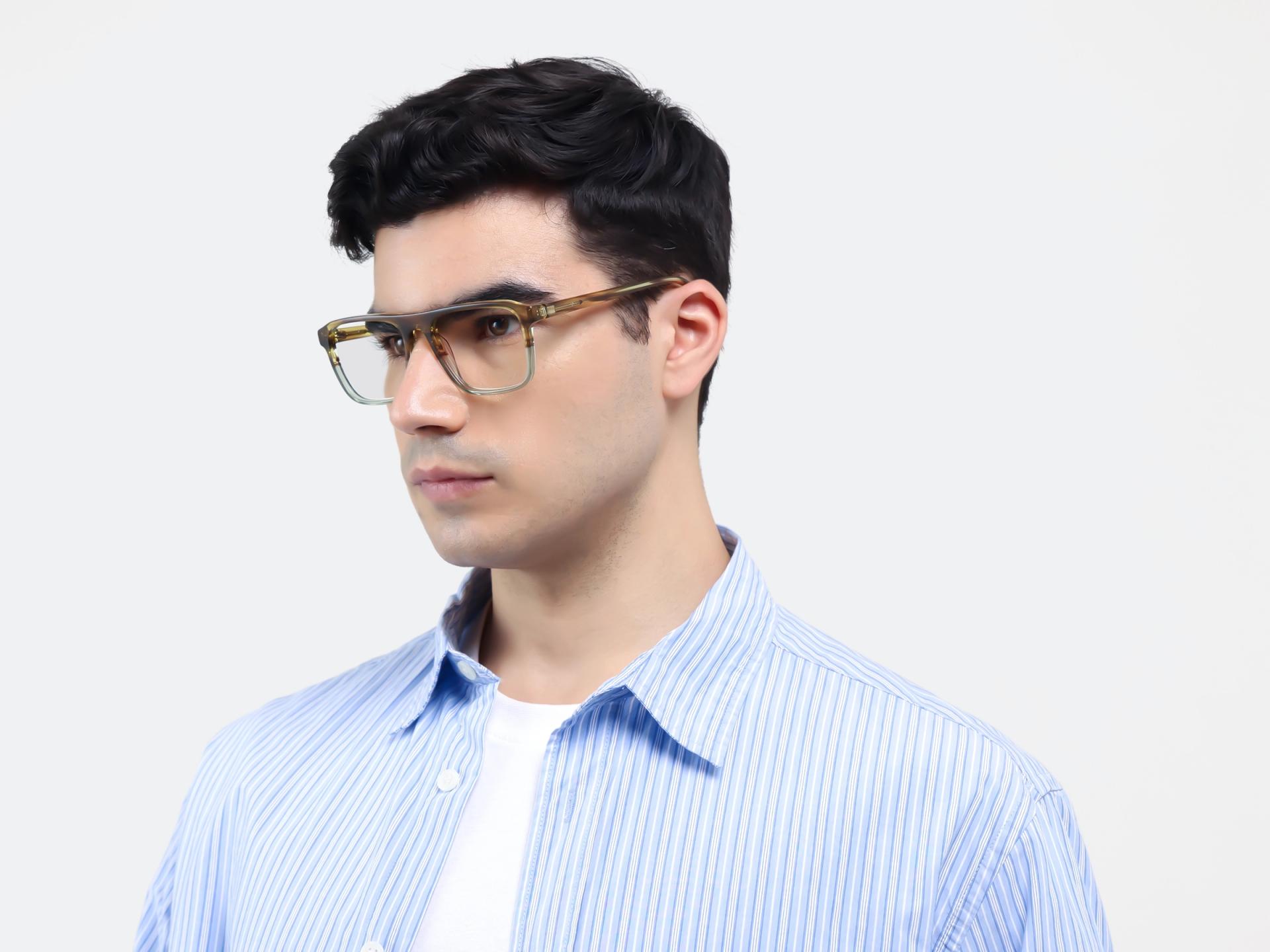Green & Brown Crystal Rectangle Pilot Flat-top Glasses
