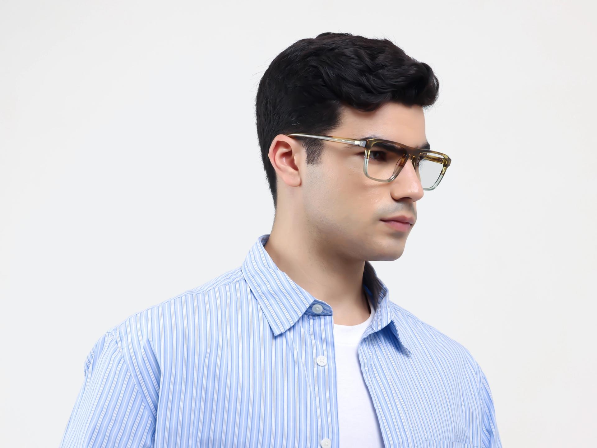 Green & Brown Crystal Rectangle Pilot Flat-top Glasses