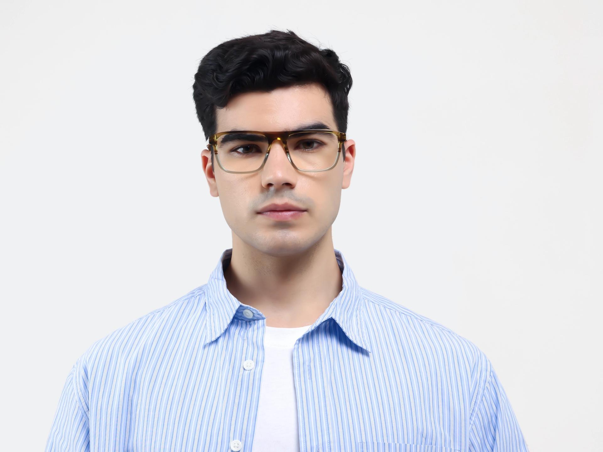 Green & Brown Crystal Rectangle Pilot Flat-top Glasses