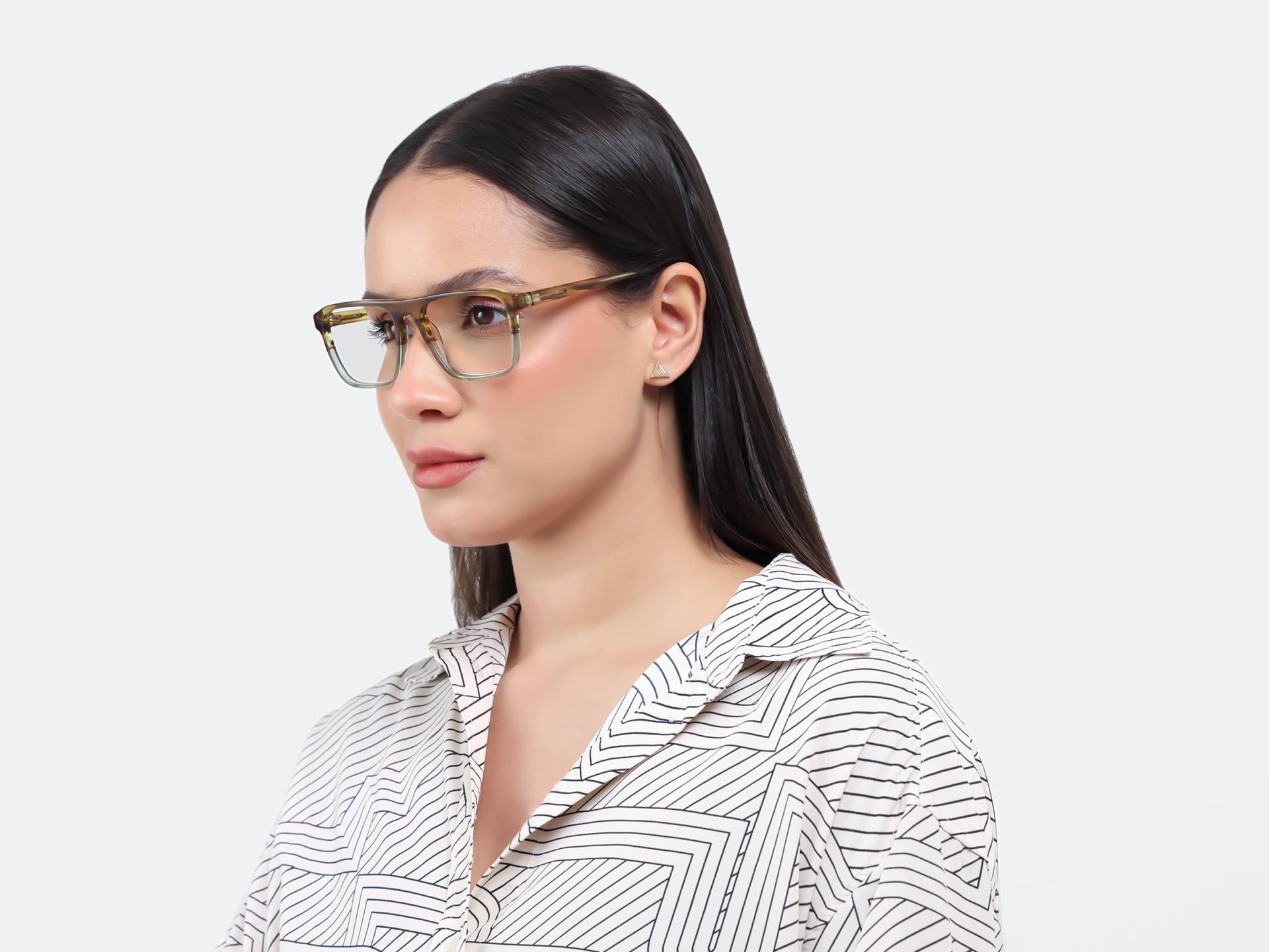 Green & Brown Crystal Rectangle Pilot Flat-top Glasses
