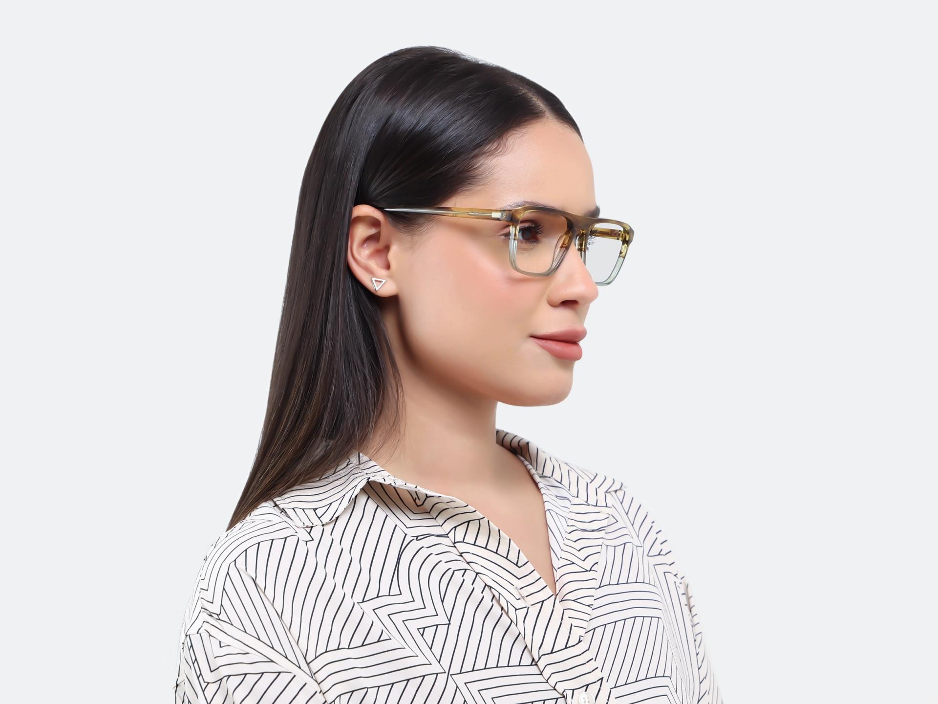 Green & Brown Crystal Rectangle Pilot Flat-top Glasses
