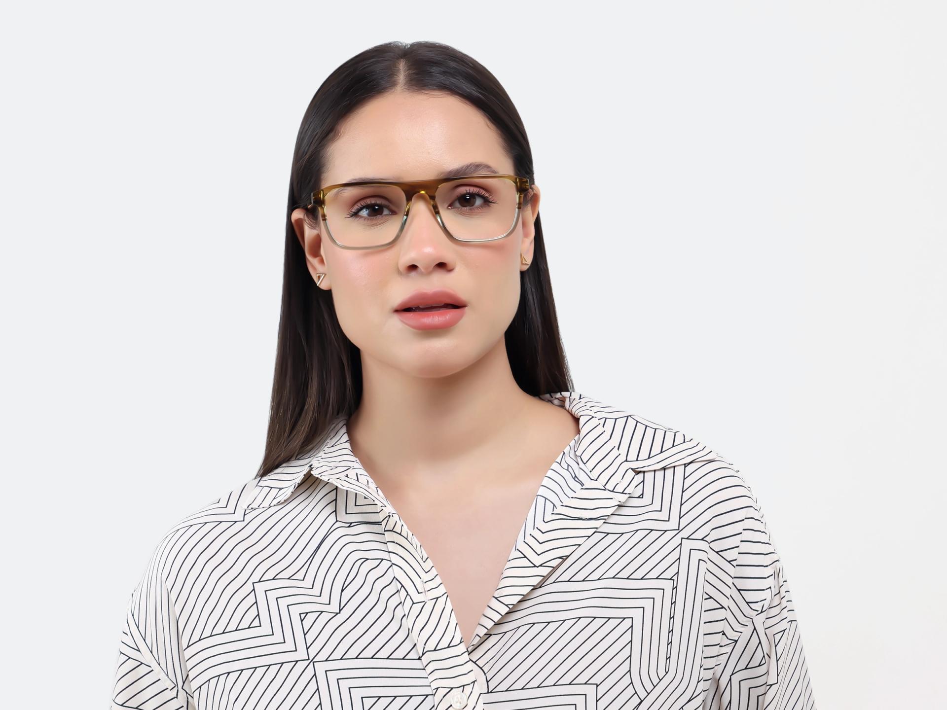 Green & Brown Crystal Rectangle Pilot Flat-top Glasses