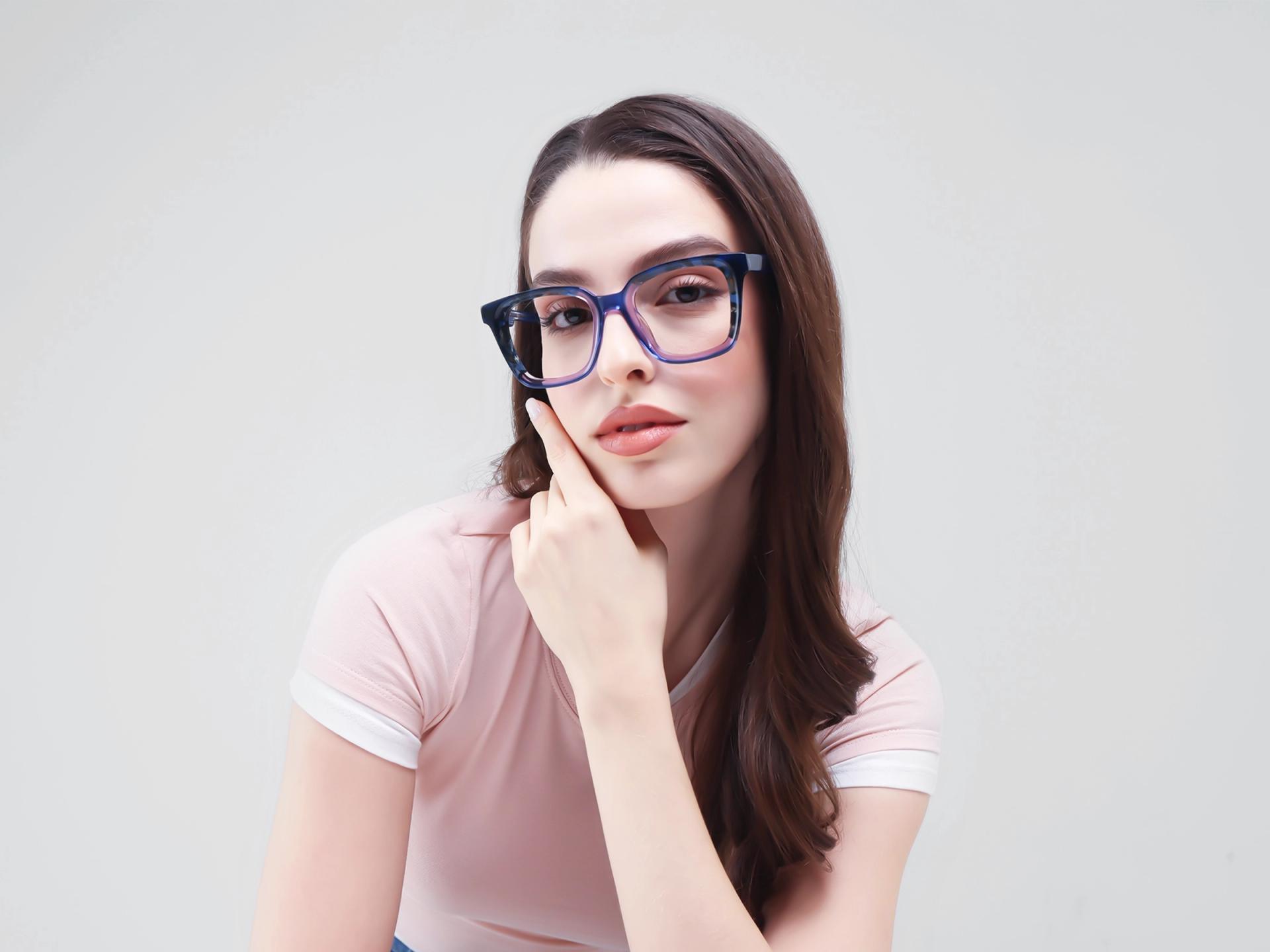 Crystal Blue Square Fullrim Acetate Glasses