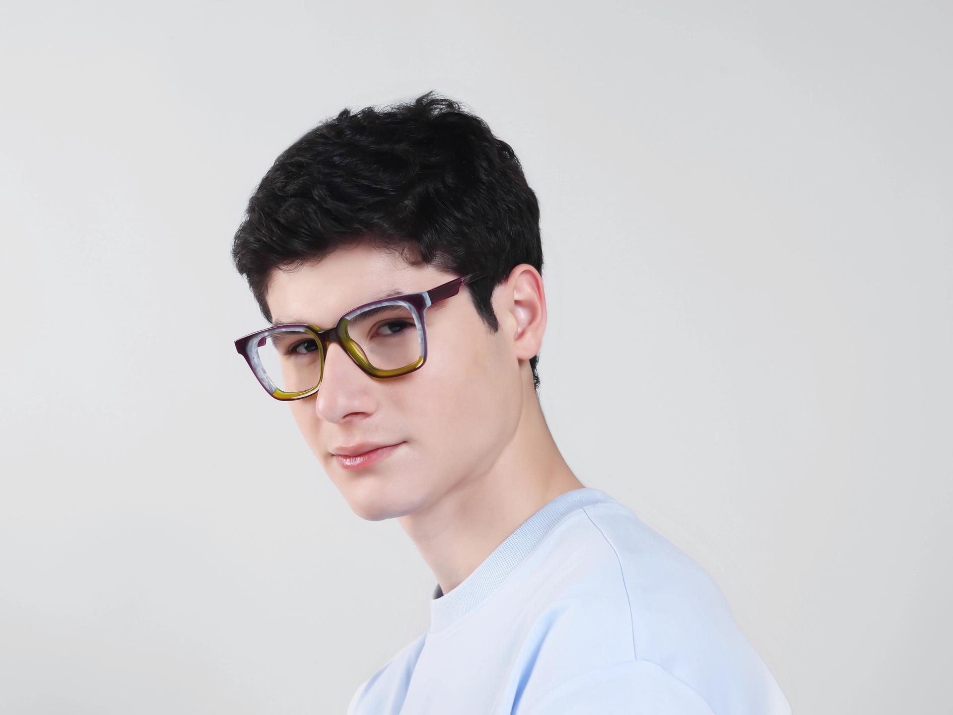 Purple & Green Square Fullrim Acetate Glasses