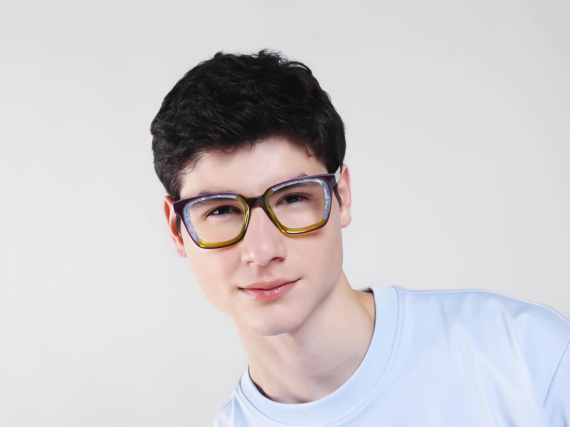 Purple & Green Square Fullrim Acetate Glasses