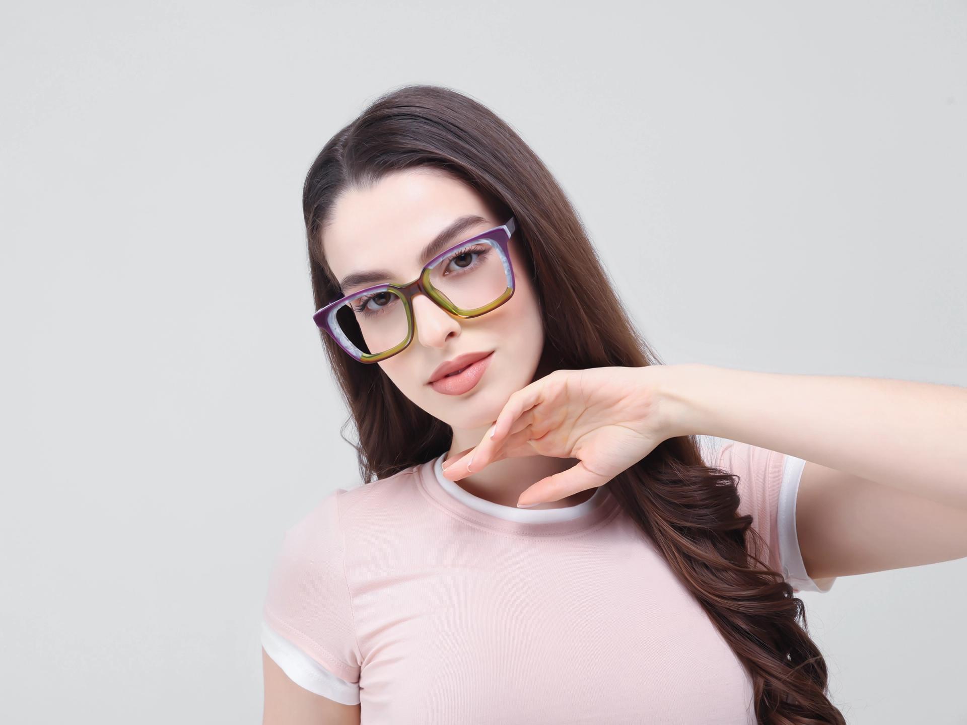 Purple & Green Square Fullrim Acetate Glasses