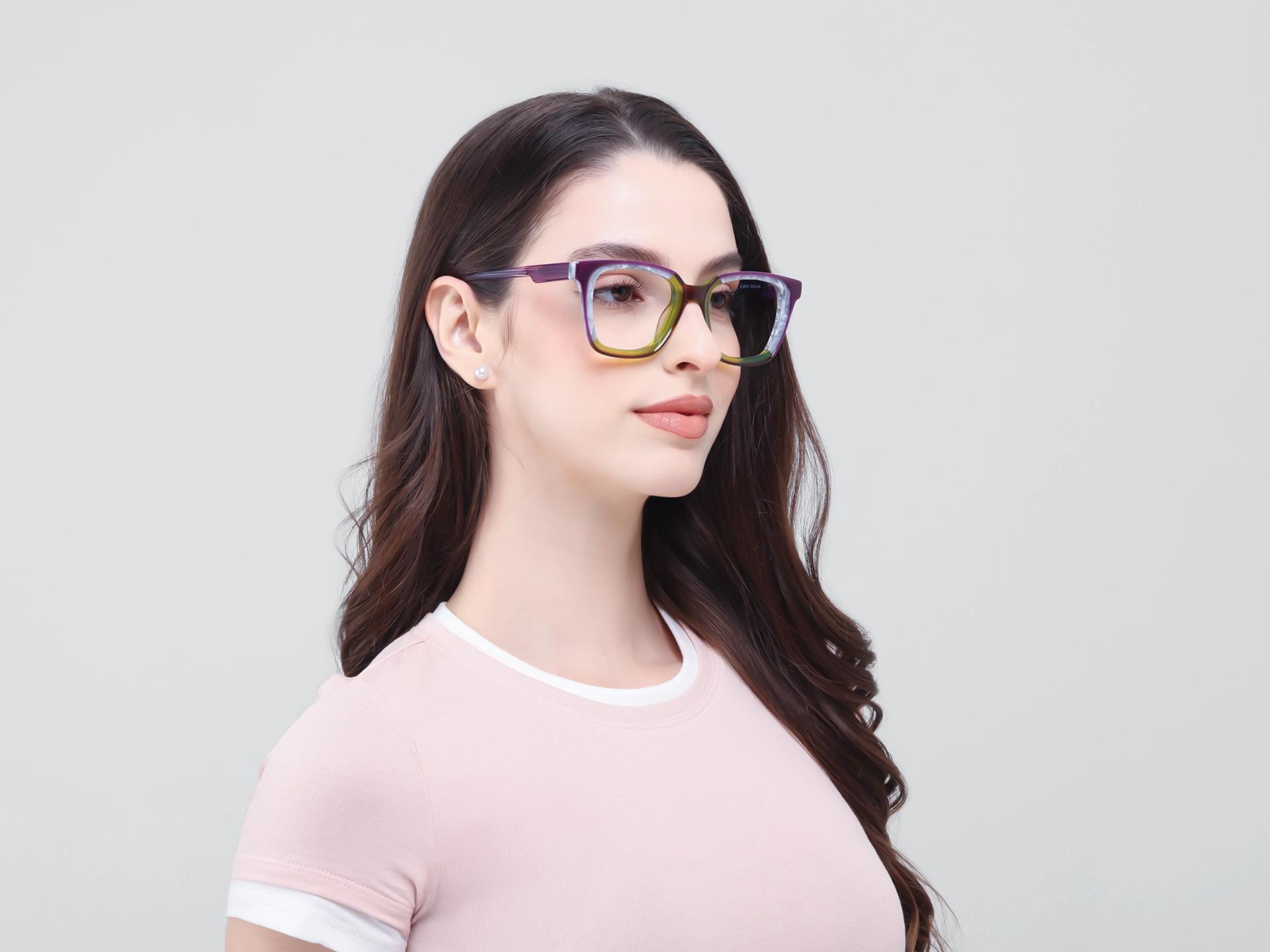 Purple & Green Square Fullrim Acetate Glasses
