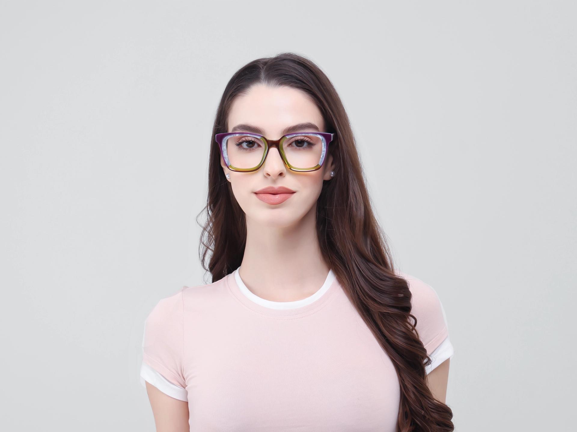 Purple & Green Square Fullrim Acetate Glasses