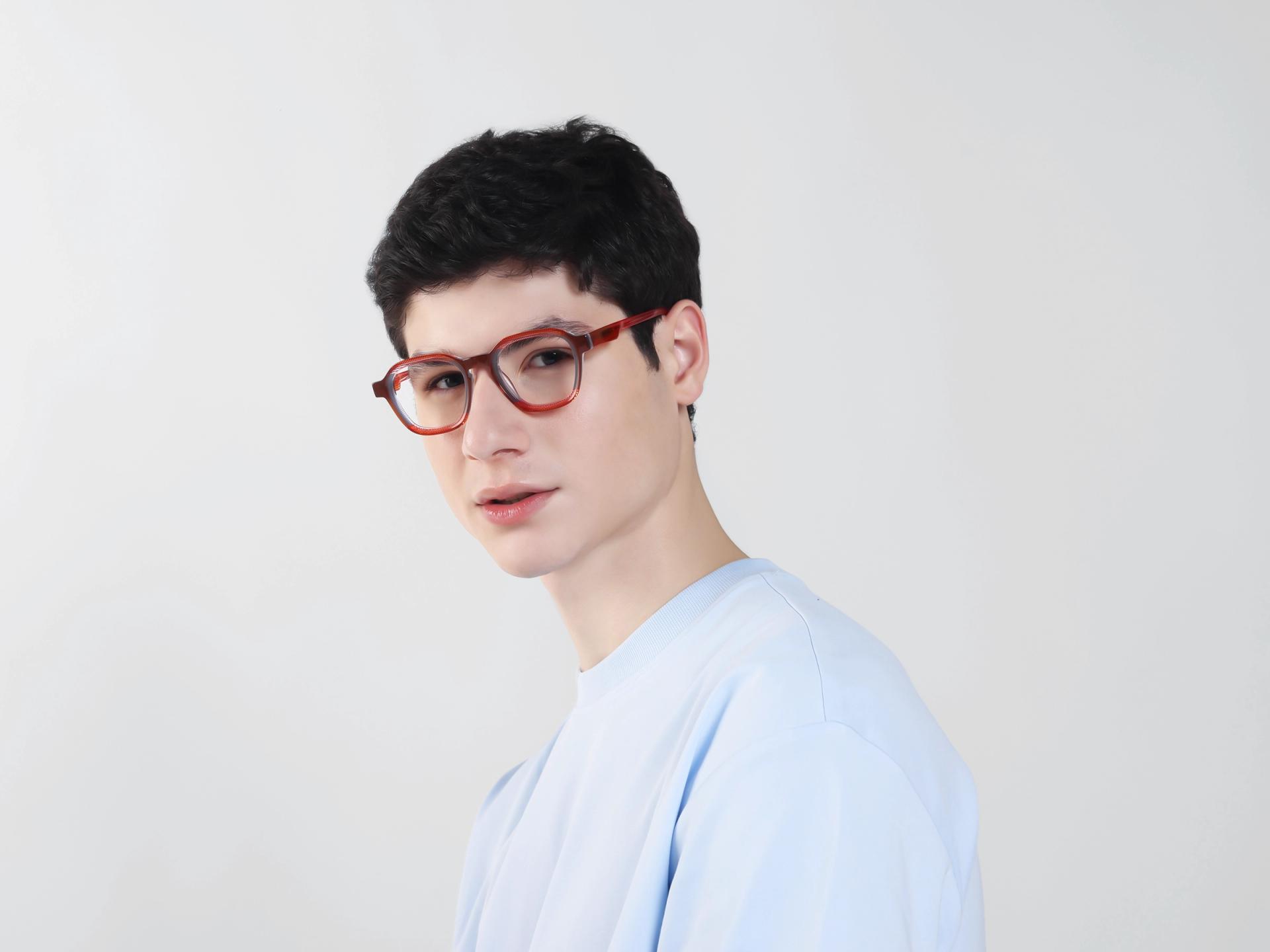 Red Maze & Brown Geometric Fullrim Glasses