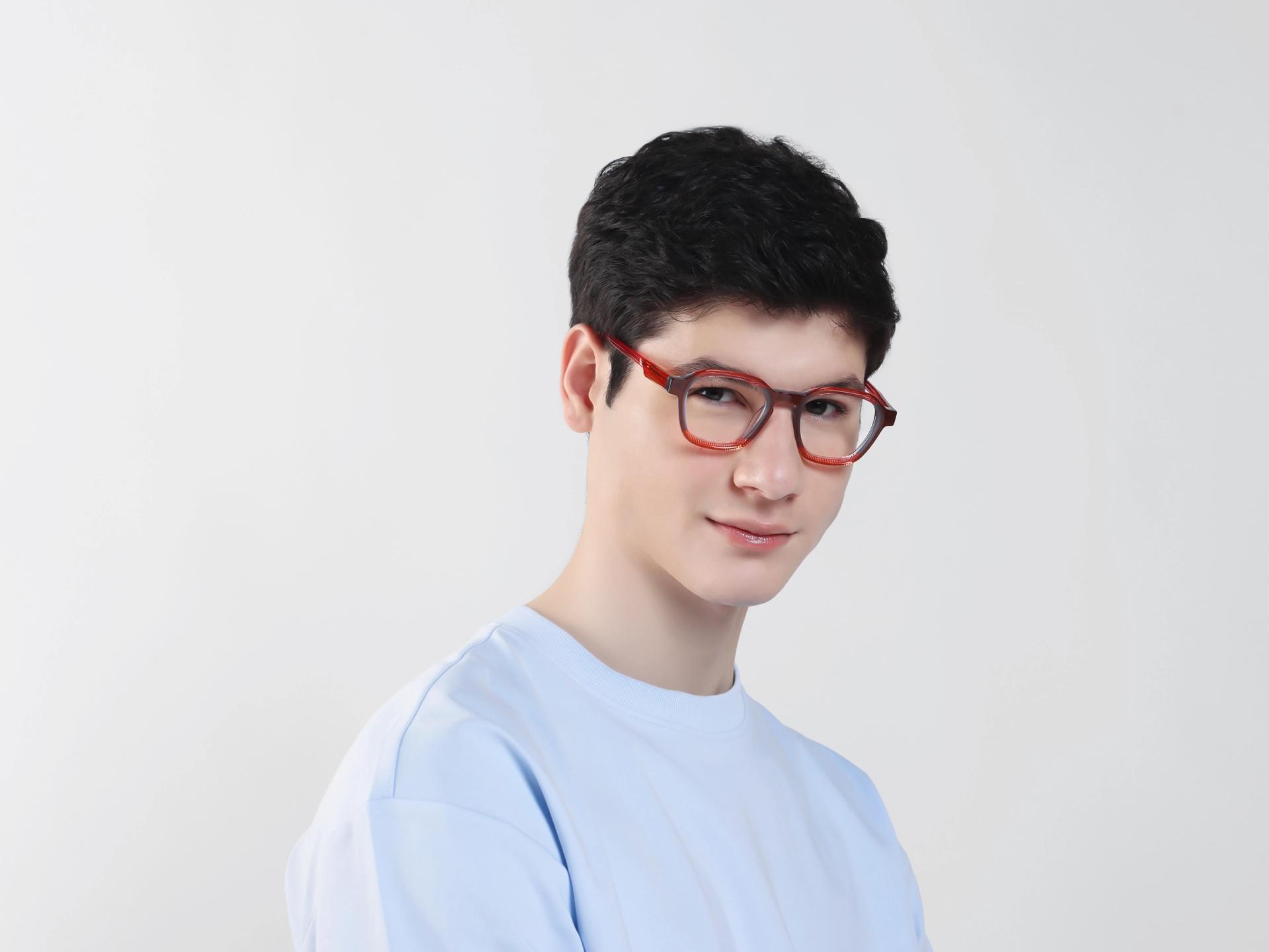 Red Maze & Brown Geometric Fullrim Glasses