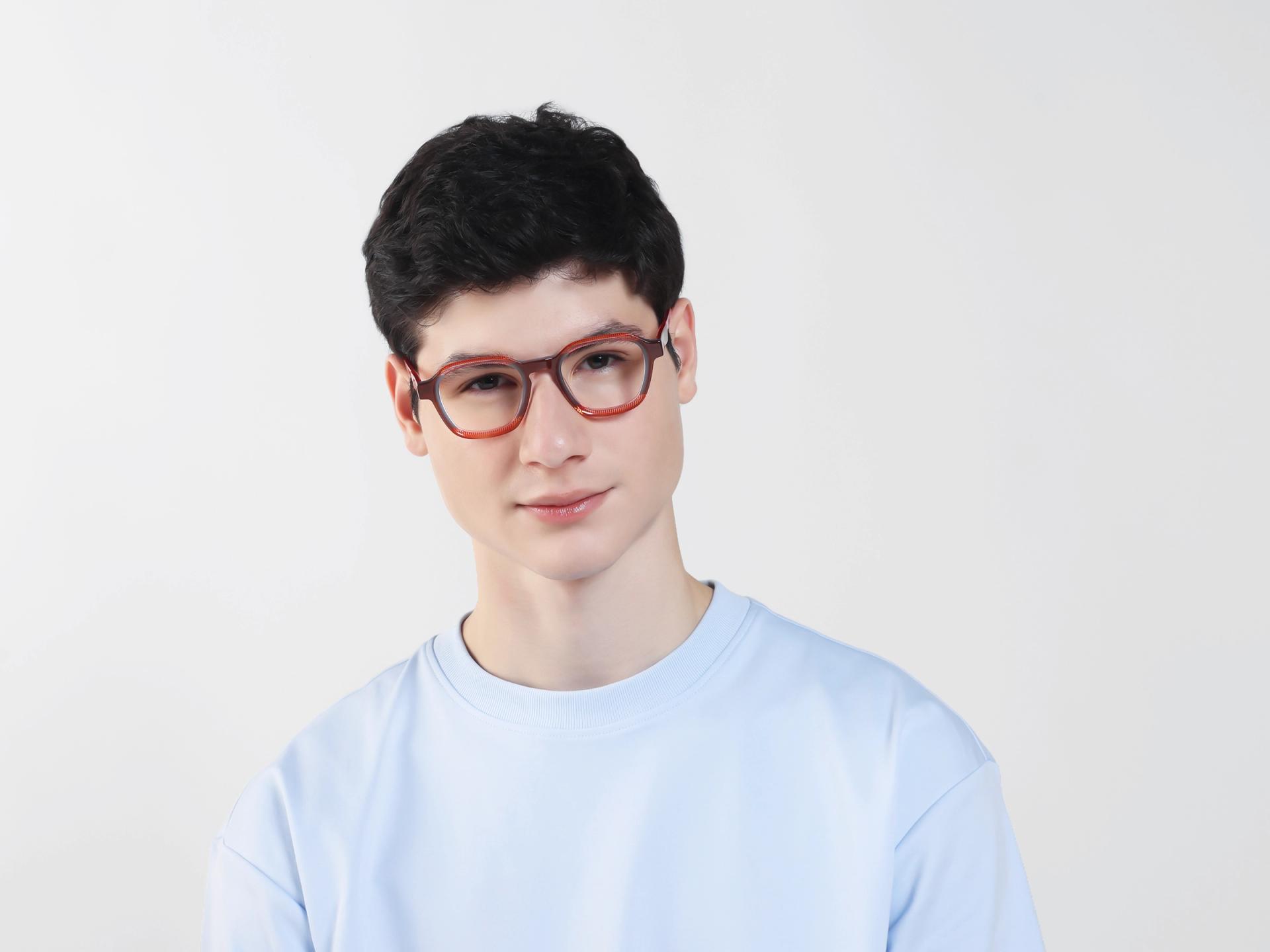 Red Maze & Brown Geometric Fullrim Glasses