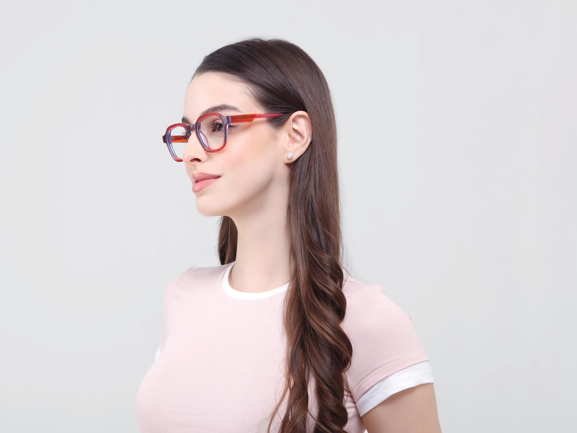 Red Maze & Brown Geometric Fullrim Glasses