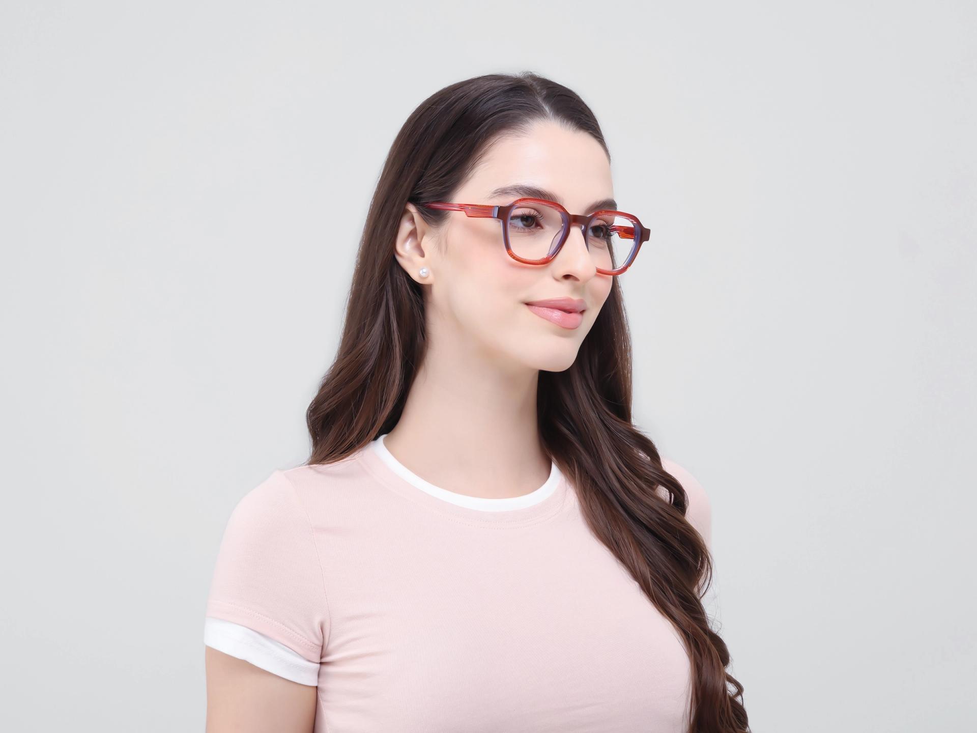 Red Maze & Brown Geometric Fullrim Glasses