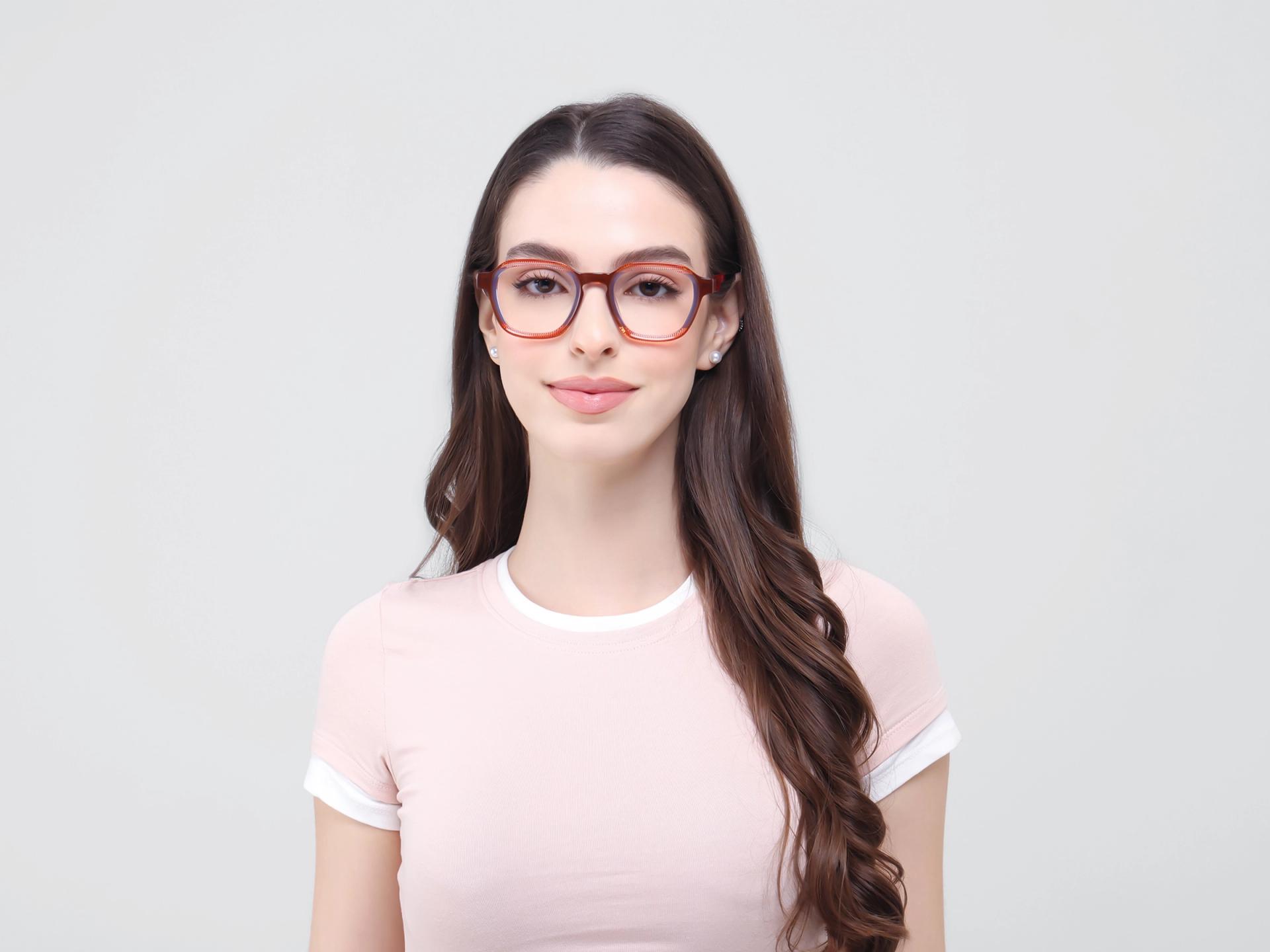 Red Maze & Brown Geometric Fullrim Glasses