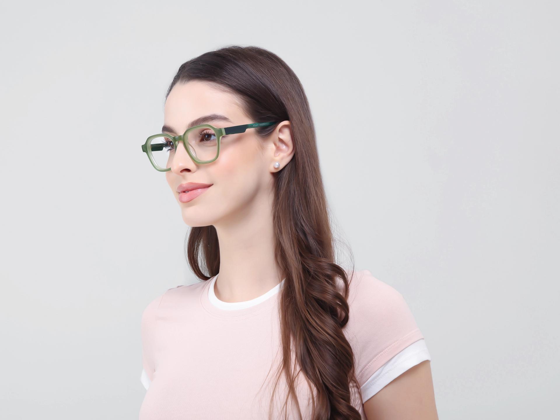 Olive Green Geometric Fullrim Glasses